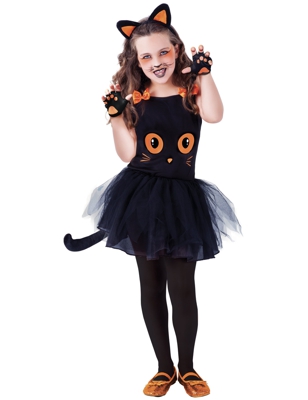 Costume piccolo gatto nero con accessori bambina