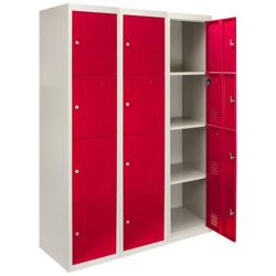 3 Armadietti Con 4 Porte Rosse In Acciaio 45cm X 114cm X 180cm Per Scuole Palestre E Spogliatoi precio