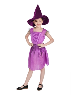 Costume da streghetta viola con cappello bambina