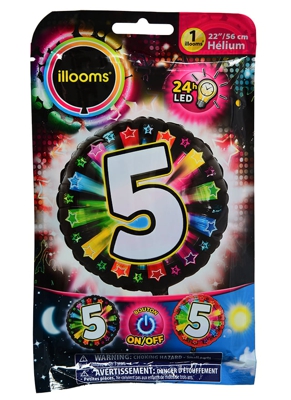 Palloncino alluminio cifra 5 multicolore LED Illooms™