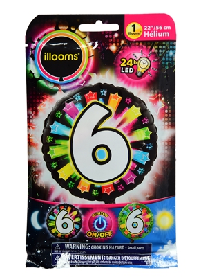 palloncino alluminio cifra 6 multicolore LED Illooms™