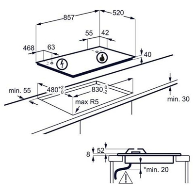 90 cm Slim 2.0 profilo 8mm - 5 fuochi gas - brucia