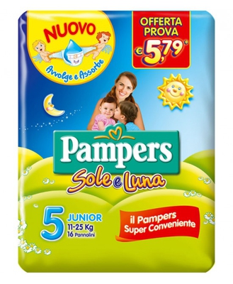 PANNOLINO PER BAMBINO PAMPERS SOLE & LUNA FLASH JUNIOR 16 PEZZI