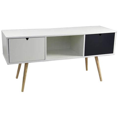 Tavolino Mobile Tv Legno 120x38xh57cm Bianco Nero Arredo Design Ha3111