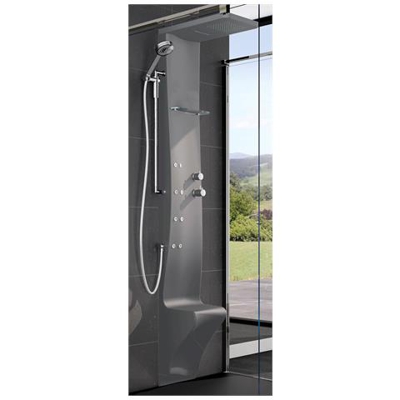 Colonna Doccia Novellini Dress Plus Idromassaggio Verticale Dorsale Attrezzata Miscelatore Meccanico Colore Grigio Ripiano Porta Oggetti Doccetta Mano Cascata Soffione Pioggia 20x20 Cm Seduta Installabile Parete Misura 28x55xh213 Cm