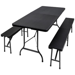 Set Da Campeggio, 3 Pezzi, Effetto Rattan - Nero en oferta