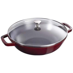 Wok medio ghisa c / coperchio vetro 30cm rosso granato precio