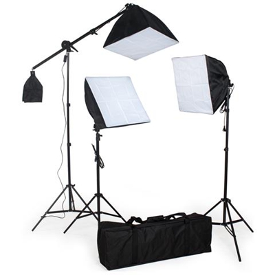 Set Di Luci Da Studio Fotografico Con Lampada + Soft Box - Nero