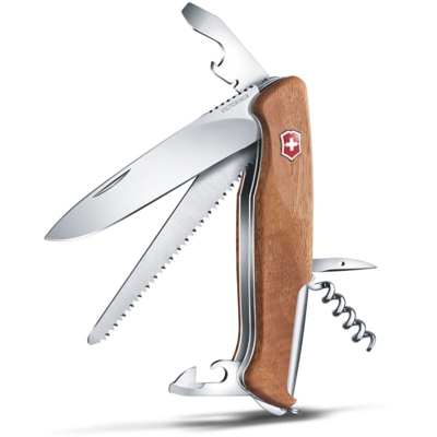 Coltellino svizzero Victorinox Ranger Wood 55 0.9561.63B1 Rosso/Nero con lama grande, 10 funzioni Include lama grande con serratura e sega per legno