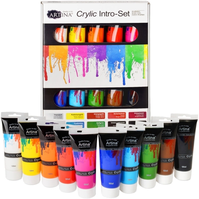 Set da 10 colori acrilici Crylic, qualità 120 ml - Artina