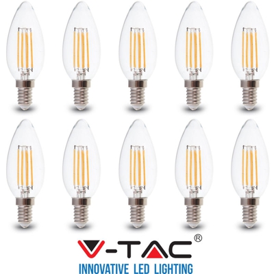 10 LAMPADINE LED E14 FILAMENTO CANDELA 6W V-TAC VT-2127 CALDO FREDDO NATURALE-Naturale