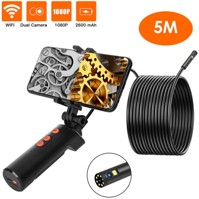 Doppia fotocamera WiFi diametro 8mm 9LED endoscopio lente IP68 impermeabile 1960 * 1080 risoluzione nero 5 m cablato - ASUPERMALL