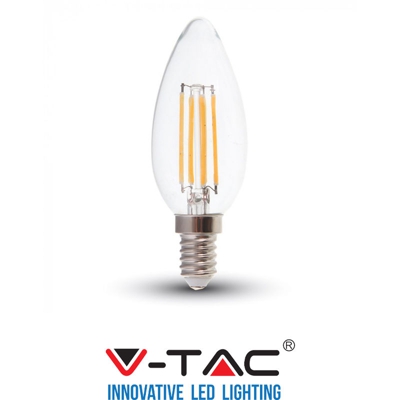 LAMPADINA LED E14 FILAMENTO CANDELA 6W V-TAC VT-2127 CALDA FREDDA NATURALE-Fredda