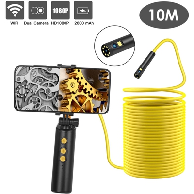 Doppia fotocamera WiFi diametro 8 millimetri 9LED lente endoscopio impermeabile * Risoluzione IP68 1960 1080 cablato giallo 10 m - ASUPERMALL