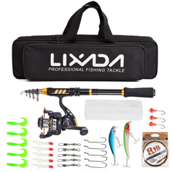 Lixada canna da pesca in fibra di carbonio Reel Combo telescopica canna da pesca Spinning Reel Fishing Line Esche Ganci Viaggi maschere girevoli características