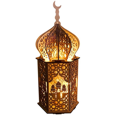 Ramadan musulmano lampada palazzo della luce della lampada di notte DIY decorativa Eid legno chiaro LED - ASUPERMALL