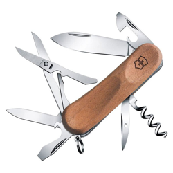 Coltellino svizzero Victorinox Evolution Wood 14 2.3901.63.B1 con 12 funzioni tra cui forbici, cacciavite, apriscatole presentato in blister en oferta