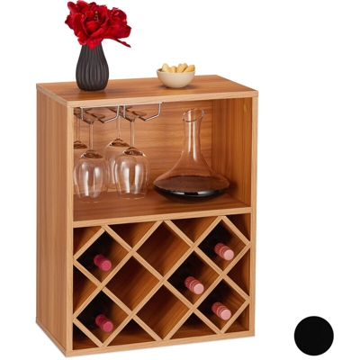 Cantinetta, Scaffale per 8 Bottiglie di Vino e Supporto con Porta Calici, HxLxP: 63 x 50 x 28 cm ca., Marrone - RELAXDAYS