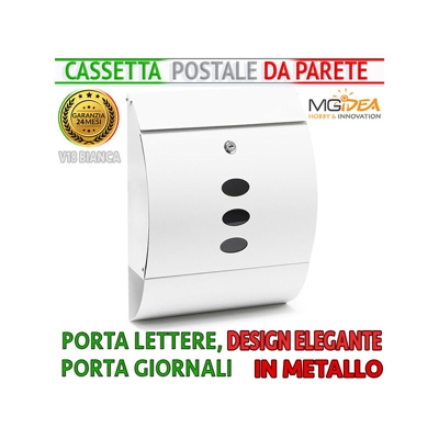 MGidea V18 - CASSETTA POSTA POSTALE LETTERE DESIGN BIANCA CHIAVI IMPERMEABILE DA PARETE