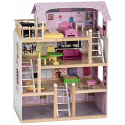 Casa delle Bambole in Legno, Giocattolo dei Bambini con Accessori, 81 x 60,5 x 29,5 cm - COSTWAY en oferta