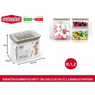 BARATTOLO ERMETICO RETT. CM.10X15,5X12h LT.1,2 BIANCO TORTOR - BIGHOUSE IT