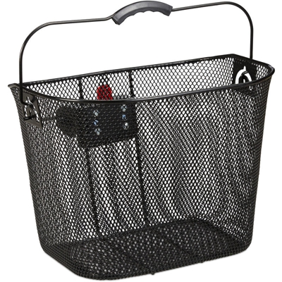 Cestino da Bicicletta Anteriore, Rimovibile, ad Aggancio, in Metallo, Maglie Strette, HxLxP 27x34,5x26cm, Nero - RELAXDAYS