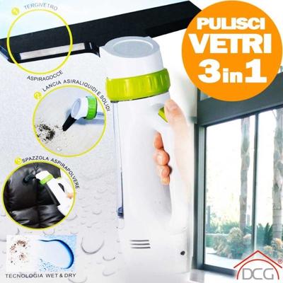 Pulisci Vetri 3 in 1 Ricaricabile Aspira Liquidi Briciole Tergivetro Wet Dry DCG - BAKAJI