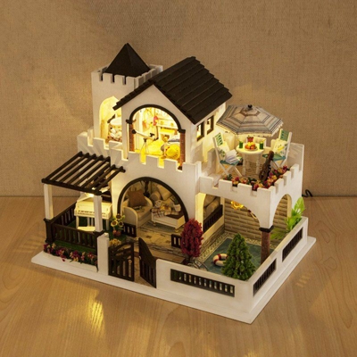 Villetta Villa Casa Bambole Dollhouse In Legno Con Accessori E Luci Modellismo