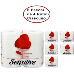 carta igienica ladies 5 veli 6 confezioni da 4 rotoli ciascuno - Sensitive en oferta