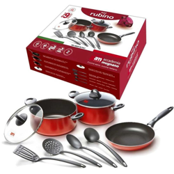 Batteria di Pentole e Padelle 9pz Accademia Mugnano Rubino con Utensili Cucina - BAKAJI en oferta