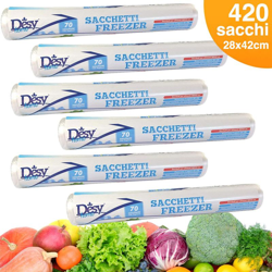 6 x Rotoli Sacchetti Freezer per Alimenti 420 sacchi Congelatore Frigo 28x42cm - BAKAJI en oferta