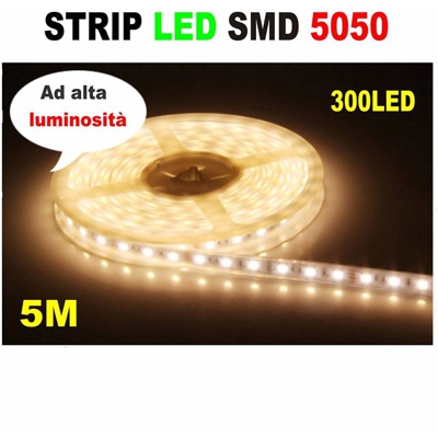 Striscia Led 5M Smd 5050 Bianco Caldo Impermeabile Ad Alta Luminositã  - NAPLESELETTRONICA