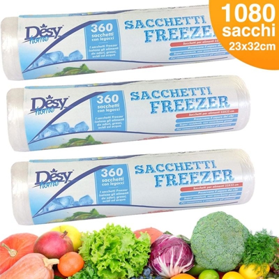 3 x Rotoli Sacchetti Freezer per Alimenti 1080 sacchi Congelatore Frigo 23x32cm - BAKAJI