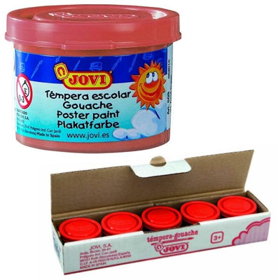 Jovi - Set 5pz Barattolini Tempera Pittura Disegno per Bambini Rosso Barattolo 35ml