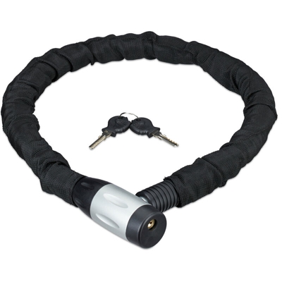 lucchetto a catena per bicicletta o moto, 2 chiavi, antifurto, resistente, 100 cm di lunghezza, nero - RELAXDAYS