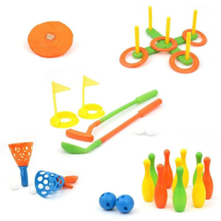 Mama Toys - Playset 6 Giochi in 1 Giocattolo Bambini con Freesbee Bowling Tiroassegno Golf precio