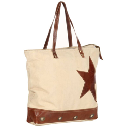 Vidaxl - Borsa Shopper Beige 48x61cm in Tela e Vera Pelle precio