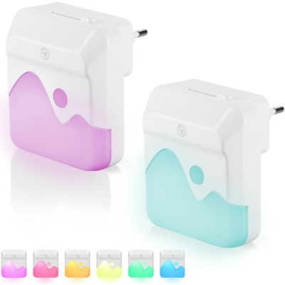 2 Lampade Notte Luce Notturna LED 3 Funzioni RGB Bianco Dimmerabile Crepuscolare - BAKAJI