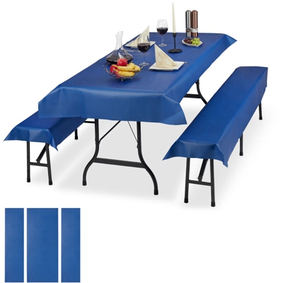 6x Set Tovaglie per Tavoli e Panche da Birreria, Misure LxP 100 x 250 cm, 4 Copri Panca, Lavabili, Blu - RELAXDAYS