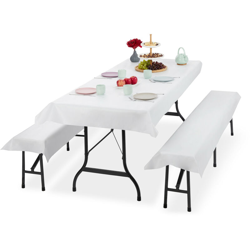 3x Tovaglie per Tavoli e Panche da Birreria in Set Triplo, Misure LxP 100 x 250 cm, 2 Copri Panca, Lavabili, Bianco - RELAXDAYS en oferta