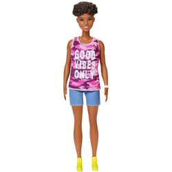 Barbie Bambola Feshionista Afroamericana Canotta Pantaloncini Accessori Mattel en oferta