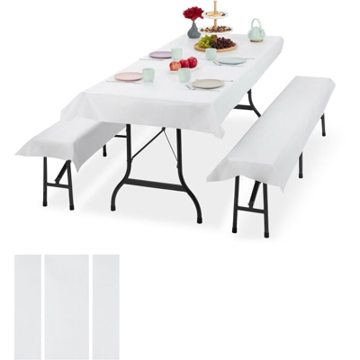 6x Set Tovaglie per Tavoli e Panche da Birreria Misure LxP 100 x 250 cm, 4 Copri Panca, Lavabili, Bianco - RELAXDAYS