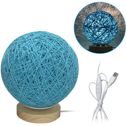 15CM twine takraw lampada da tavolo base in legno 6 perline lampada bianco caldo USB 3W dimmer con paralume blu - ASUPERMALL precio