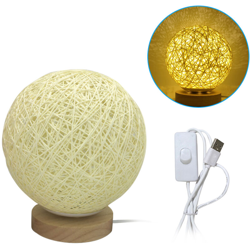 15CM twine takraw lampada da tavolo base in legno 6 perline lampada bianco caldo USB 3W interruttore a pulsante paralume beige - ASUPERMALL en oferta