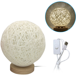 Lampada da tavolo Takraw da 15 cm Base in legno con 6 perline di luce bianca calda Interruttore a pulsante USB 3W Paralume bianco - ASUPERMALL en oferta