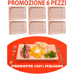 6 pz di Piatto vassoio tagliere scifetta per polenta alimenti in legno di faggio naturale rettangolare stuzzichini salumi e affettati - SAVINO FILIPPO en oferta