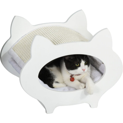 PawHut Casetta Cuccia per Gatti in Legno con Tiragraffi, Cuscino e Rivestimento Peluche en oferta