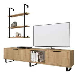 Mobile Porta Tv 2 Ribalte Con Libreria 3 Mensole Rovere 180x35xh. 40 Cm características