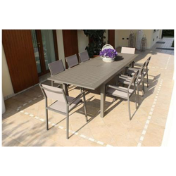 Set Tavolo Giardino Allungabile Rettangolare 150/210 X 90 Con 10 Poltrone In Alluminio Taupe Per Esterno precio