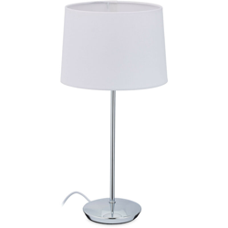 Lampada da Tavolo Classica, Luce con Attacco E14 e Paralume in Stoffa, Abat Jour da Comodino Vintage, Bianco - RELAXDAYS en oferta